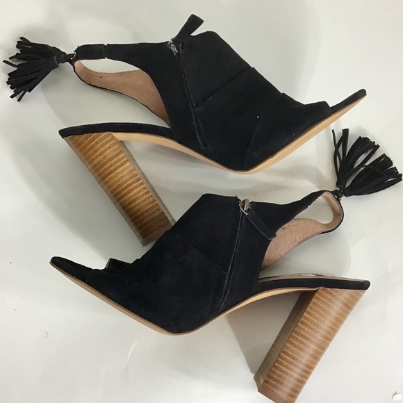 Halogen Shoes - Halogen Tasseled Suede Peep-toe Heels